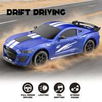 Coche de Carreras a Control Remoto Blue Mustang 4WD RC Drift 1:24, 2.4GHz, Alta Velocidad, con Cargador, Cable USB, Listo para Usar en Interiores y Exteriores