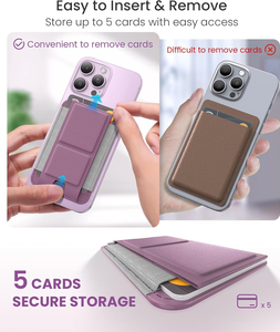 マグネット式 スマホカードケース PUレザー製 スタンド機能付 背面貼り付けタイプ 折りたたみ式 ポータブル - Product Image 3