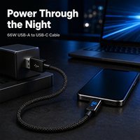 Câble USB-A vers USB-C à charge rapide 66W, coque en alliage de zinc, design avec affichage numérique, compatible avec ordinateur portable, moniteur, téléphone portable