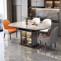 Tables à manger rondes modernes de designer avec plateau en marbre et base de rangement créative en verre pour salle à manger de luxe.