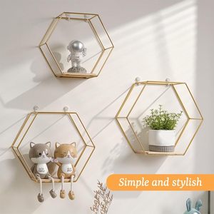 Ensemble de 5 étagères flottantes hexagonales murales, décoration murale moderne, adaptées aux chambres, salons, cuisines et bureaux - Product Image 2
