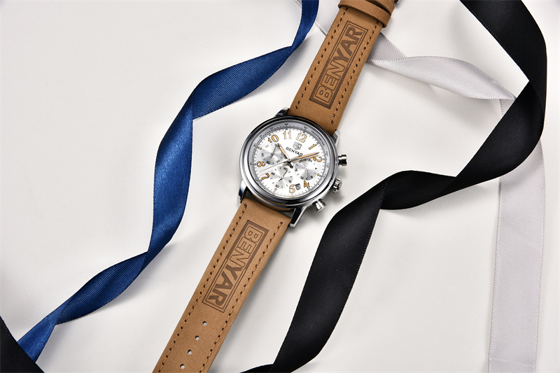 New BENYAR Top Brand Leather Men Quartz Wristwatches Waterproof Chronograph Men Sports Watch for Men Reloj hombre