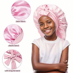 Bonnet en satin double couche pour enfants, tresses, cheveux longs, bleu sarcelle, filles - Product Image 2