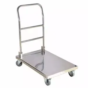 Stainless steel trolley push pull flexibly bottom 4 silent universal wheels flatbed cart brief Heavy Duty Metal Mobile Cart