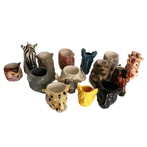 兽马虎形手绘手工陶器陶瓷花瓶家居装饰