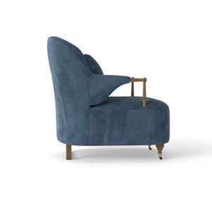 Fauteuil d'appoint vintage français avec accoudoirs en bois et roulettes - Fauteuil de loisirs individuel rembourré - Product Image 4