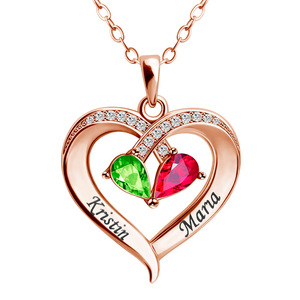 Kalung Batu Kelahiran Hati 2 Nama yang Dipersonalisasi Liontin Terukir Khusus Hadiah Hari Ibu/Hari Valentine untuk Wanita - Product Image 5