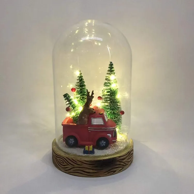 14.5*24.5cm Christmas Tree In Glass Dome With Led String Light Battery Operated Xmas Festival