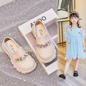 2025 New Kids Girls Princess Shoes-모조 다이아몬드 장식 여아 플랫, 아동용 가죽 PU 신발 - Product Image 2