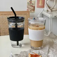 Herbruikbare Glas Tumbler Met Stro Siliconen Beschermhoes Glas Koffie Met Deksel