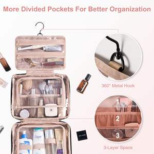Trousse de toilette suspendue grande capacité pour l'extérieur avec compartiment étanche et rotation à 360° °   Crochet en métal pour des voyages bien organisés - Product Image 3