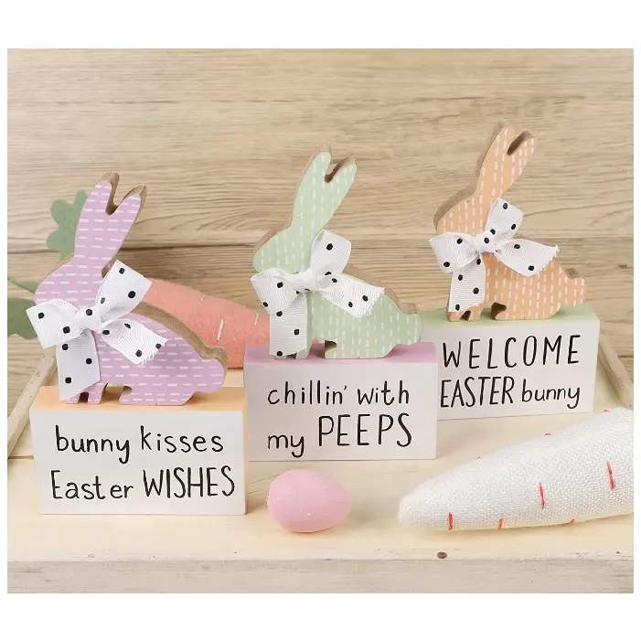 Easter Tiered Tray Decor Bunny Figurine rabbit Blocks Set di 3 Easter Bunny Table insegne in legno