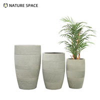 Pot & Vas Bunga Modern Serat Kaca Bergaris Batu Simulasi untuk Penggunaan Taman Luar Ruangan/Dalam Ruangan