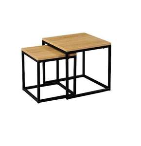 Mesa de madera de fábrica, 2 uds., mesa de almacenamiento lateral cuadrada, muebles Vintage, juego de mesa de centro, mesa de centro cuadrada anidada para el hogar - Product Image 6