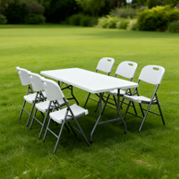 Table utilitaire pliable en deux de 72 pouces, robuste et résistante aux intempéries, en plastique de qualité supérieure pour les rassemblements en plein air et les barbecues