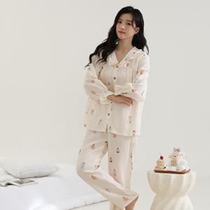 Set <span class=keywords><strong>pigiama</strong></span> premaman in garza di cotone 100% leggero in Crepe | Manica lunga, assorbente il sudore, traspirante, adatto all'allattamento - Product Image 3