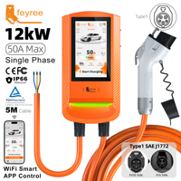 Borne de recharge murale Feyree 12 kW pour véhicules électriques, monophasée, Type 1, écran tactile 7 pouces, protection exclusive par mot de passe et RFID, station de recharge domestique