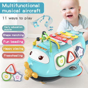 KSF Jouets éducatifs interactifs pour enfants, 6 pièces, <span class=keywords><strong>xylophone</strong></span> arc-en-ciel de dessin animé, avion musical, blocs de puzzle en plastique et piano à clavier - Product Image 2