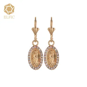 Elfic Moda Aretes Joyeria חישוק עגילי אביזרי דתי עגילי בתולה מרי Aretes para mujer oro laminado