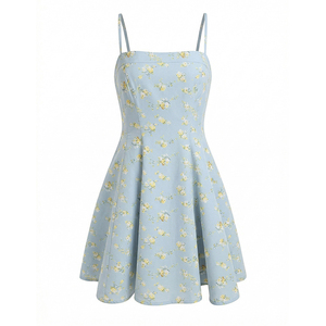 เดรสสั้นพิมพ์ลายดอกไม้สีน้ำเงินทรงเข้ารูปสำหรับผู้หญิง รุ่นคัสตอม 2026 - เดรสสายเดี่ยวลำลองสำหรับฤดูร้อน, รับผลิตแบบ OEM/ODM โดยโรงงานจีน - Product Image 1