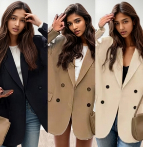 Traje de Color Sólido con Cuello de Solapa, Formal, para Mujer, Doble Botonadura, a la Moda - Product Image 2