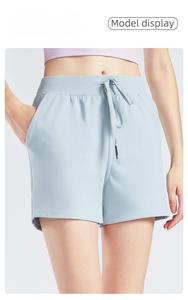 Pantalones cortos deportivos de Yoga de cintura alta para mujer, pantalones finos de verano con cordón de cinco minutos, bolsillos para correr, entrenamiento físico, patrón sólido - Product Image 2