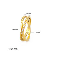 Bijoux en diamant de luxe délicats Bague pour femme en cristal CZ avec croix Bague en acier inoxydable X plaquée or 18 carats