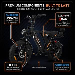 Vélo électrique X50, pneus larges de 20 pouces, moteur arrière de 250 W, 7 vitesses, cadre en aluminium, vélo électrique de ville, vélo électrique tout-terrain, stock UE - Product Image 4