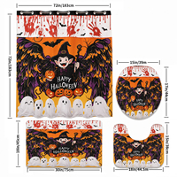 Ensembles de salle de bain en polyester Halloween 4 pièces : rideau de douche, tapis, couvercle de toilette, motif vampire et citrouille, imperméable, pour fête et décoration intérieure
