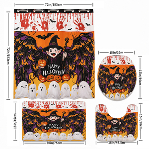 Set <span class=keywords><strong>Bagno</strong></span> Halloween 4 Pezzi: Tenda Doccia con Tappetino, Copri WC, Design Vampiro e Zucca, Impermeabile per Feste e Decorazioni Casa - Product Image 4
