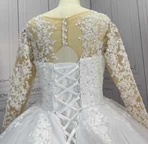 Polyester blanc haute qualité africaine <span class=keywords><strong>2023</strong></span> mariée civile élégante à manches longues <span class=keywords><strong>robe</strong></span> de mariée <span class=keywords><strong>robe</strong></span> de bal - Product Image 6