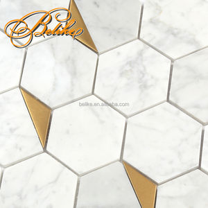 Hexagone Mosaïque Carreau Marbre Intégré Métal Mélange De Luxe Moderne Mur Dos Revêtement Intérieur Design Décor À La Maison Carrare Pierre - Product Image 6