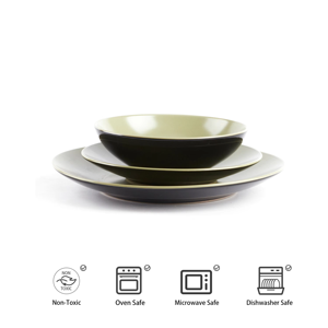 Ensemble d'assiettes et de bols de cuisine ronds, faciles à nettoyer, en céramique, résistants à la chaleur, en pierre - Product Image 2