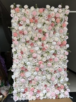 Dinding Bunga Ombre Pink Debu 8x8ft Custom, Latar Belakang 3D Realistis Mawar Sutra Gypsophila untuk Pernikahan, Photo Booth, Salon, Hari Ibu