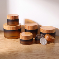 Pot en verre dégradé noir et marron OEM ODM avec couvercle en bambou, vide, personnalisable avec logo pour emballage de produits de soin visage et corps