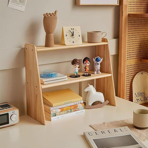 Solid wood double-layer <b>storage</b> <b>rack</b> suitable for bedroom, small bookshelf, desktop shelf, and kitchen spice <b>bottle</b> <b>storage</b>. - Product Image 3