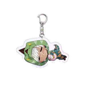 Anime Keychain Obey Me Mammon Leviathan Satan Acrylic Keyring Strap Kawaii Pajamas Figure Hanging Accessories Chaveiros