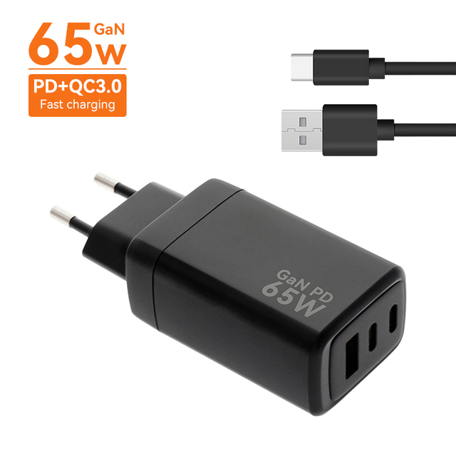 Merryking EU Plug CE RoHs Verify Gan Charger 65w Fast Charger 65 Watt Gan Charger for Digital Display