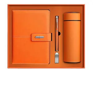 4 em 1 caixa de presente personalizado laranja para professores em massa Notebook couro com caneta Thermos Cup e Flash USB