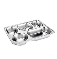 Plateau de restauration rapide en acier inoxydable 304 avec compartiment 3/4/5/6/9 Assiette de service à dîner avec couvercles en silicone/acier Plats divisés