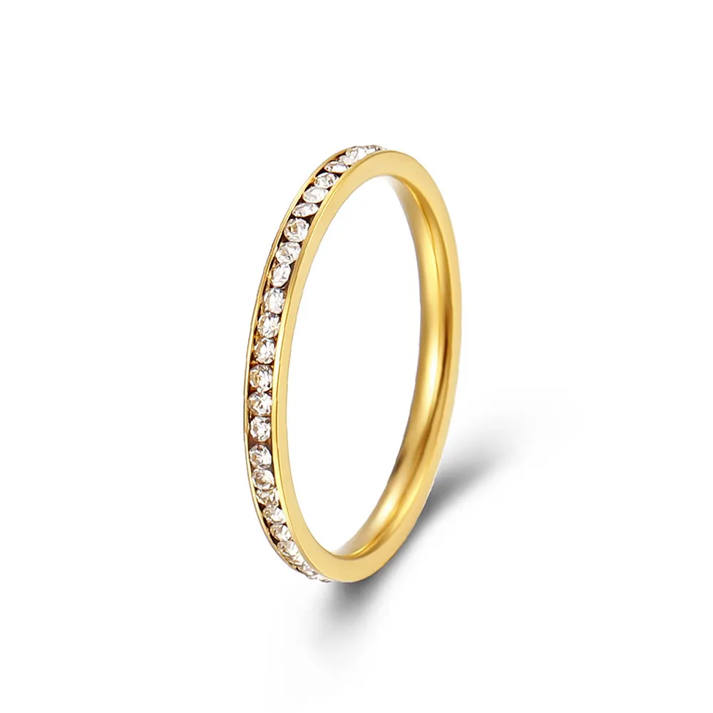 Anello in acciaio inossidabile da 2mm argento oro rosa diamante pieno zircone impilabile anello in acciaio inossidabile anelli da dito 758