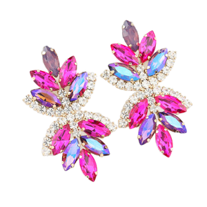 Boucles d'oreilles pendantes Barly Fashion en alliage, 4 couleurs, verre coloré, diamant taille princesse, motif fleur, bijoux pour femme, anniversaire - Product Image 1