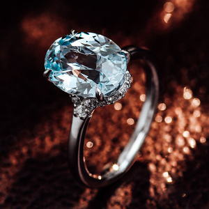 Anillo de Oro Blanco Sólido de 18k, 14k, 10k con Zafiro Cultivado en Laboratorio, Anillo Ovalado de Aguamarina Cultivada en Laboratorio, Anillos de Matrimonio para Regalo de Boda - Product Image 2