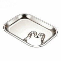 Assiette carrée en acier inoxydable 304 pour bébé, motif dessin animé, style coréen, plat peu profond facile à nettoyer pour les occasions des enfants et les collations