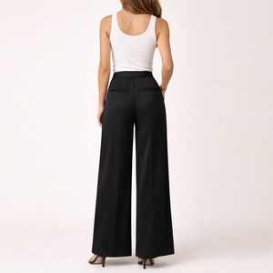 <span class=keywords><strong>Pantalon</strong></span> large <span class=keywords><strong>noir</strong></span> taille haute pour <span class=keywords><strong>femme</strong></span>, <span class=keywords><strong>pantalon</strong></span> de bureau, tenue de travail formelle, sur mesure - Product Image 2