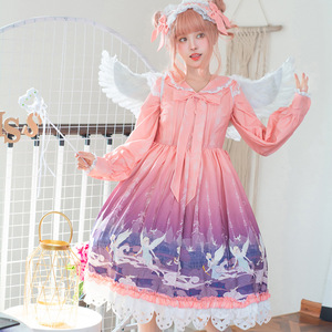 Lolita Dress Pink Purple Blue Empire Waist Peter Pan Collar Printed Candy Color Party JSK OP Plus Size - Product Image 3