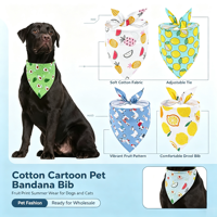 Bandana pour animaux de compagnie en tissu de coton à motif de dessin animé, imprimé fruits (Pastèque, Citron), bavoir anti-bave, pour l'été et Halloween, lavable à la main
