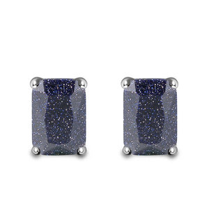 <b>Emerald</b> Cut Natural Stone <b>Stud</b> Earrings 925 Silver Claw Setting Minimalist Geometric Everyday Wear Unisex - Product Image 3