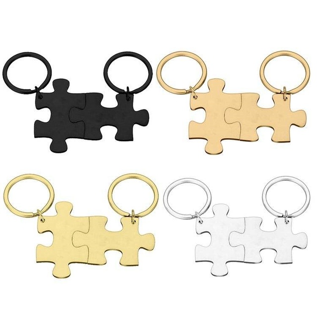 Wholesale Blank Luxury Puzzle Stainless Steel Keychain Waterproof Lightweight Fashion Trend Digital Printing Logo Metal Key Ring
