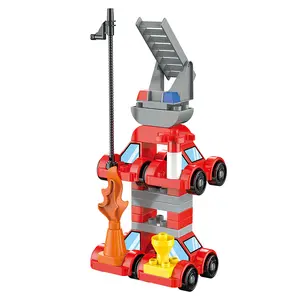 Large particle deformation building blocks 4-in-1 fire truck puzzle assembly compatible with LEGO wholesale ground stall color b